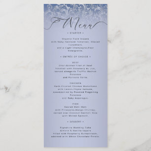 Classic Blue Damask Ornate Wedding Menu Card