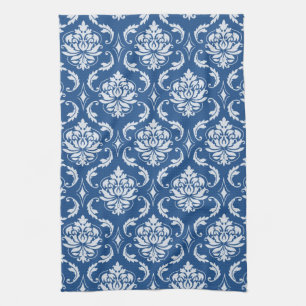 Classic Blue Damask Pattern Kitchen Towel