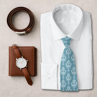 Classic Blue Damask Victorian Ornamental Pattern Tie