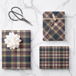 Classic Blue Dark Green Red Plaid Pattern Holiday Wrapping Paper Sheet