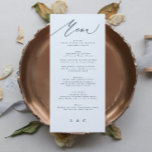 Classic Blue Elegant Navy White Calligraphy Menu<br><div class="desc">slim menu to match the collection
*if you would like more paper options this design can be transferred to a slim program
*or for more help contact me</div>