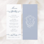 Classic Blue Floral Border Wedding Menu<br><div class="desc">Elegant blue floral border wedding menu with a floral crest and monograms on the back.
For more advanced customization of this design,  please click the DESIGN TOOL BUTTON above!</div>