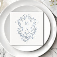 Classic Blue Floral Crest Monogram Wedding