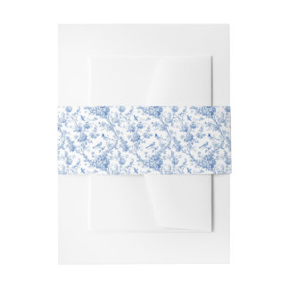 Classic Blue Floral Toile Belly Band Invitation Belly Band