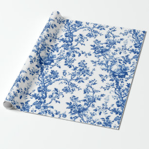 Classic Blue Floral Toile Garden Party Wrapping Pa Paper