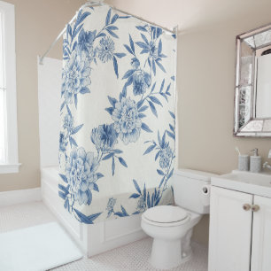 Classic Blue Floral Toile Watercolor Pattern White
