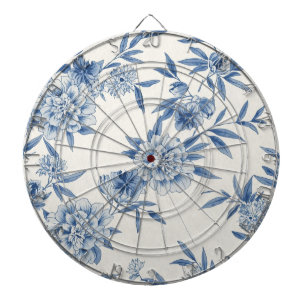 Classic Blue Floral Toile Watercolor Pattern White Dartboard