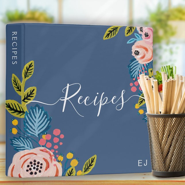 Classic Blue Florals Girly Monogram Recipe Binder (Creator Uploaded)