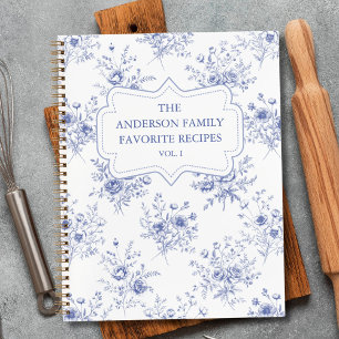 Classic Blue Flowers Floral Pattern Family Recipe  Notebook