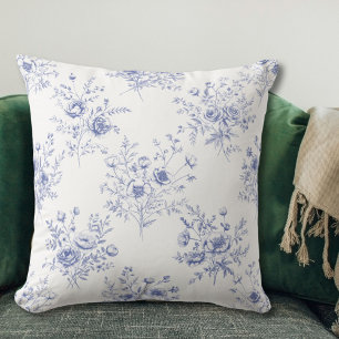 Classic Blue Flowers Pattern French blue toile Throw Pillow