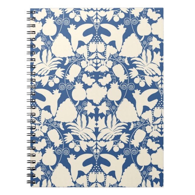 Classic Blue Folk Art Otomi Symmetrical Pattern Notebook (Front)