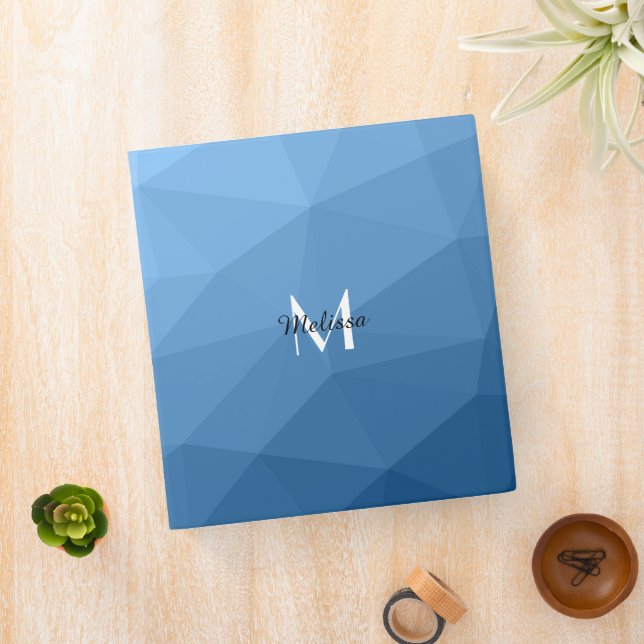 Classic Blue geometric mesh ombre pattern Monogram Binder (In Situ)