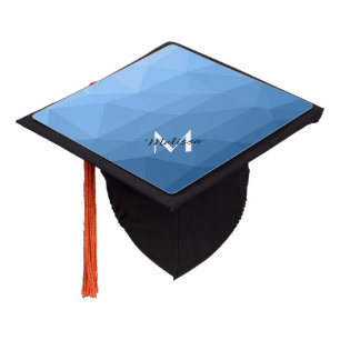 Classic Blue geometric mesh ombre pattern Monogram Graduation Cap Topper