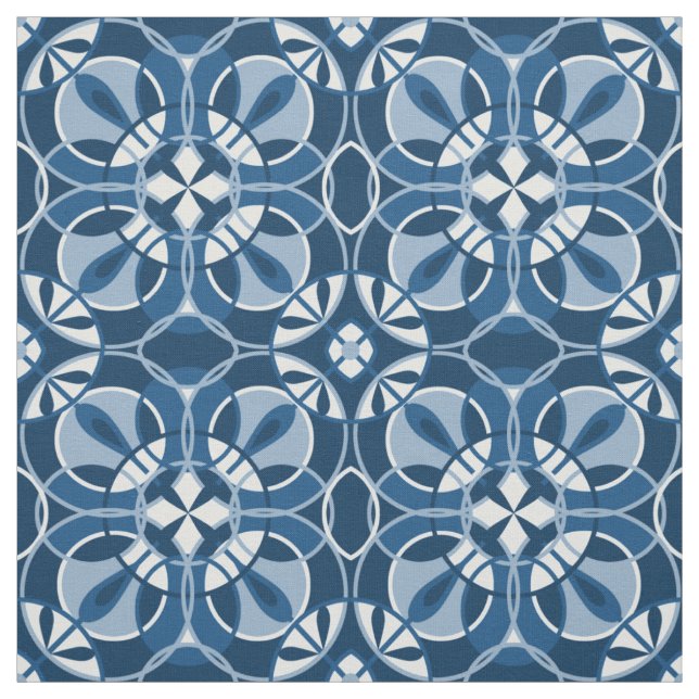 Classic Blue Geometric Pattern Fabric (Swatch)
