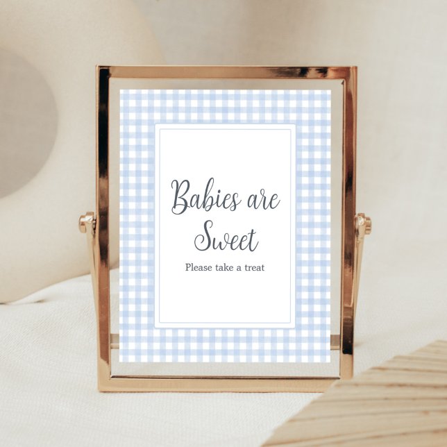 Classic Blue Gingham Babies are Sweet Poster (Boy Gingham Baby Shower Babies are Sweet Sign)