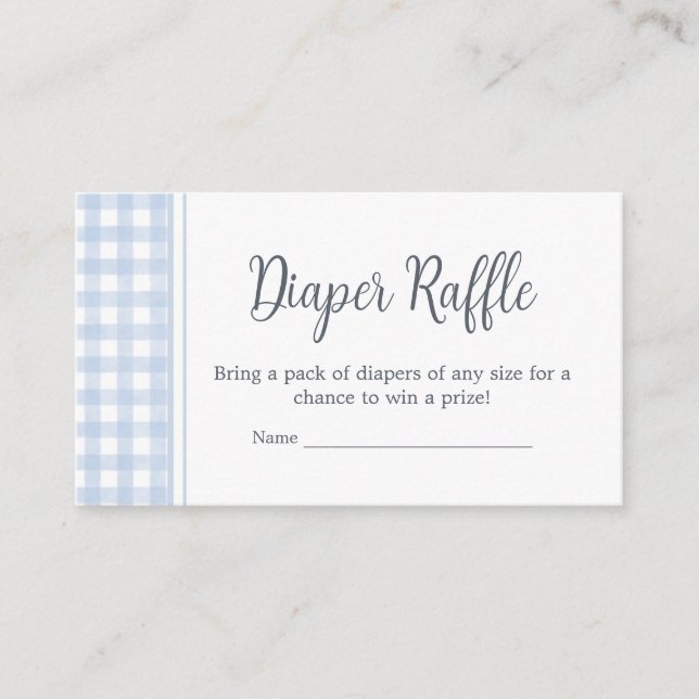 Classic Blue Gingham Baby Shower Diaper Raffle Enclosure Card (Front)
