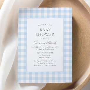 Classic Blue Gingham Boy Baby Shower Invitation