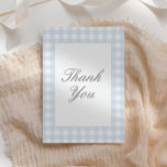 Classic Blue Gingham Boy Baby Shower Thank You Card<br><div class="desc">Say thank you to friends and family for attending your baby shower with this elegant blue gingham thank you card.</div>