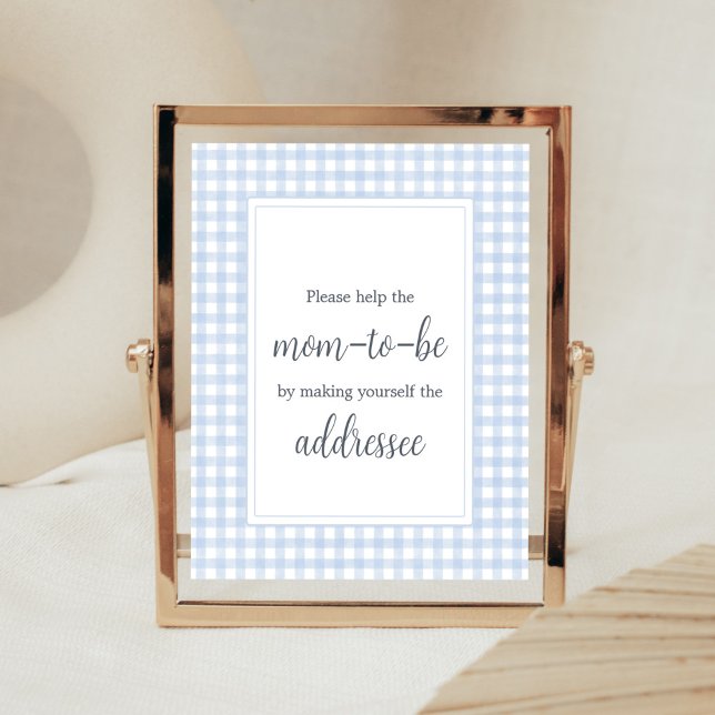 Classic Blue Gingham Envelope Station Poster (Boy Gingham Baby Shower Envelope Station Sign)