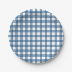 Classic Blue Gingham Pattern Paper Plate