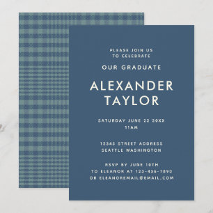 Classic Blue Glen Plaid Pattern Graduation Invitation