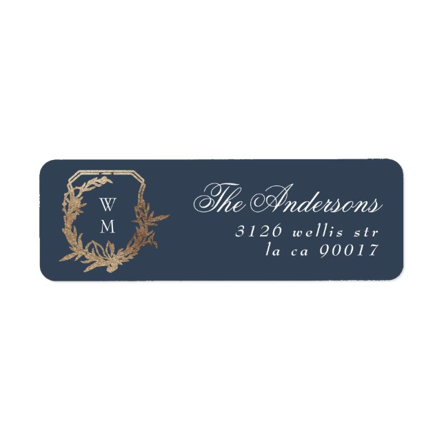 classic blue gold botanical motif monogram crest (Front)