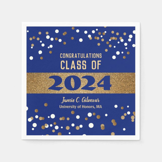 Classic Blue Gold Class of 2024 Name Graduation Napkin (Front)