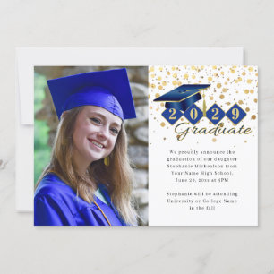 Classic Blue Gold Graduation Photo Announcement