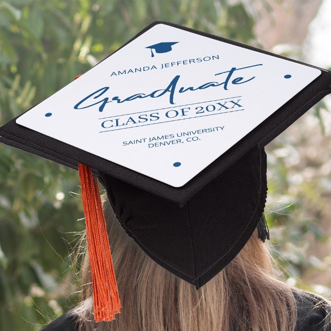 Classic Blue Graduation | Class year casual script Cap Topper (Creator Uploaded)