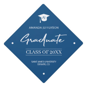 Classic Blue Graduation   Class year monogram Cap Topper