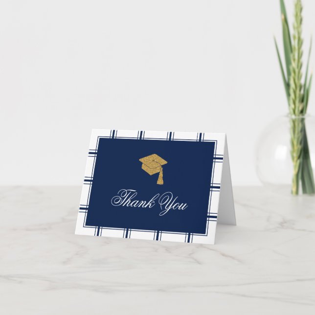 Classic Blue Graduation Thank You Card (Front)