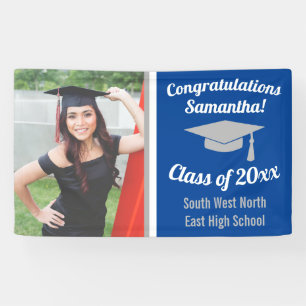 Classic Blue Gray Custom Photo Graduation Banner