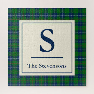 Classic Blue Green Tartan Plaid Personalized Jigsaw Puzzle