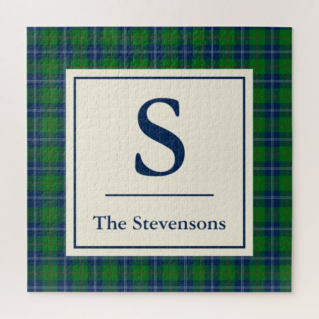 Classic Blue Green Tartan Plaid Personalized Jigsaw Puzzle (Vertical)