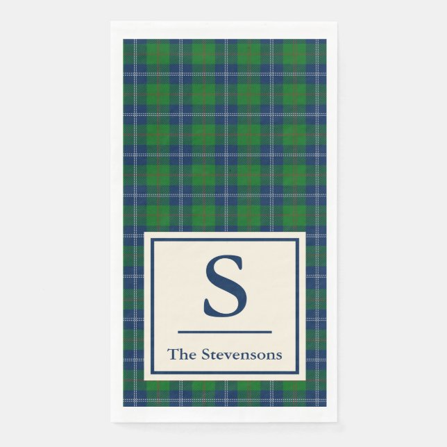 Classic Blue Green Tartan Plaid Personalized  Napkin (Front)