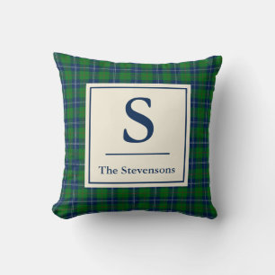 Classic Blue Green Tartan Plaid Personalized Throw Pillow
