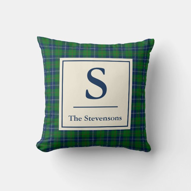 Classic Blue Green Tartan Plaid Personalized Throw Pillow (Front)