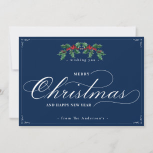 Classic Blue Happy New Year Merry Christmas Card