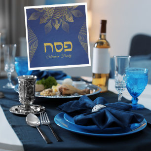 Classic Blue Hebrew Pesach Passover Napkin