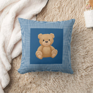 Classic Blue Houndstooth, Teddy Bear, Throw Pillow