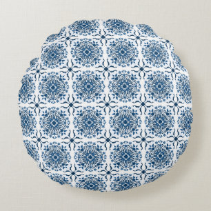 Classic Blue Hues Boho Style Beautiful Round Pillow