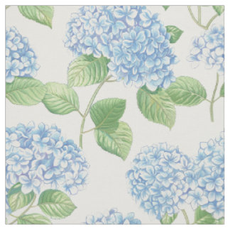 Classic Blue Hydrangea Floral Pattern Fabric