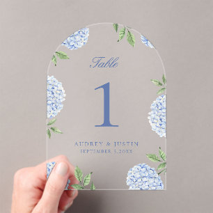 Classic Blue Hydrangea Flower Acrylic Table Number