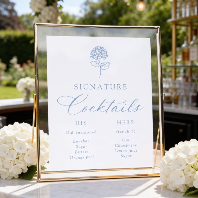 Classic Blue Hydrangea Signature Drinks Wedding Poster (Creator Uploaded)