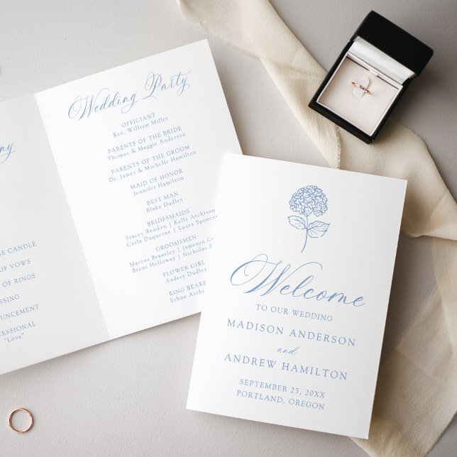 Classic Blue Hydrangea Wedding Program (Creator Uploaded)