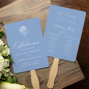 Classic Blue Hydrangea Wedding Program Hand Fan