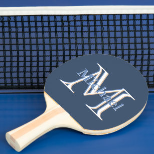 Classic Blue I Custom Tri-Colour Monogram and Name Ping Pong Paddle