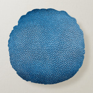 Classic blue leather background texture closeup.bl round pillow