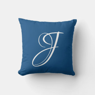 Classic Blue Letter J Monogram Initial Custom Throw Pillow