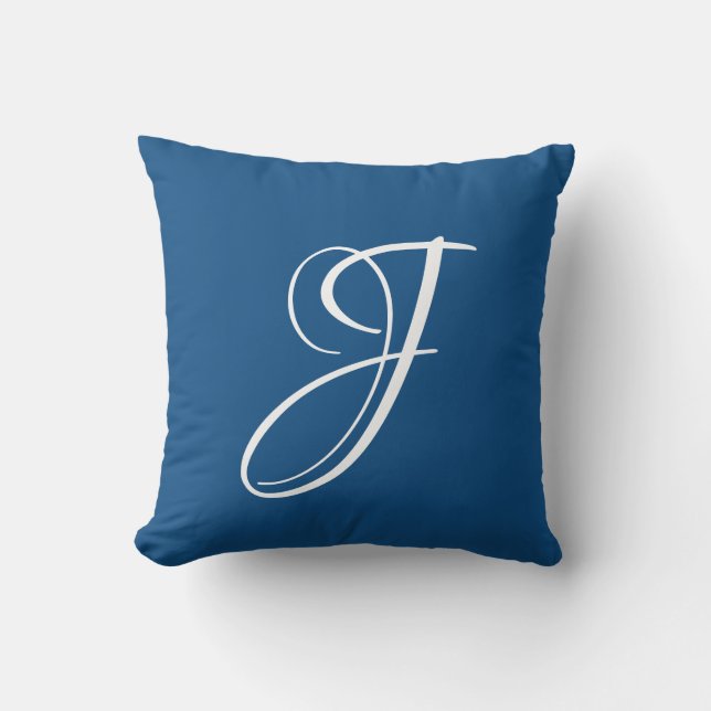 Classic Blue Letter J Monogram Initial Custom Throw Pillow (Front)